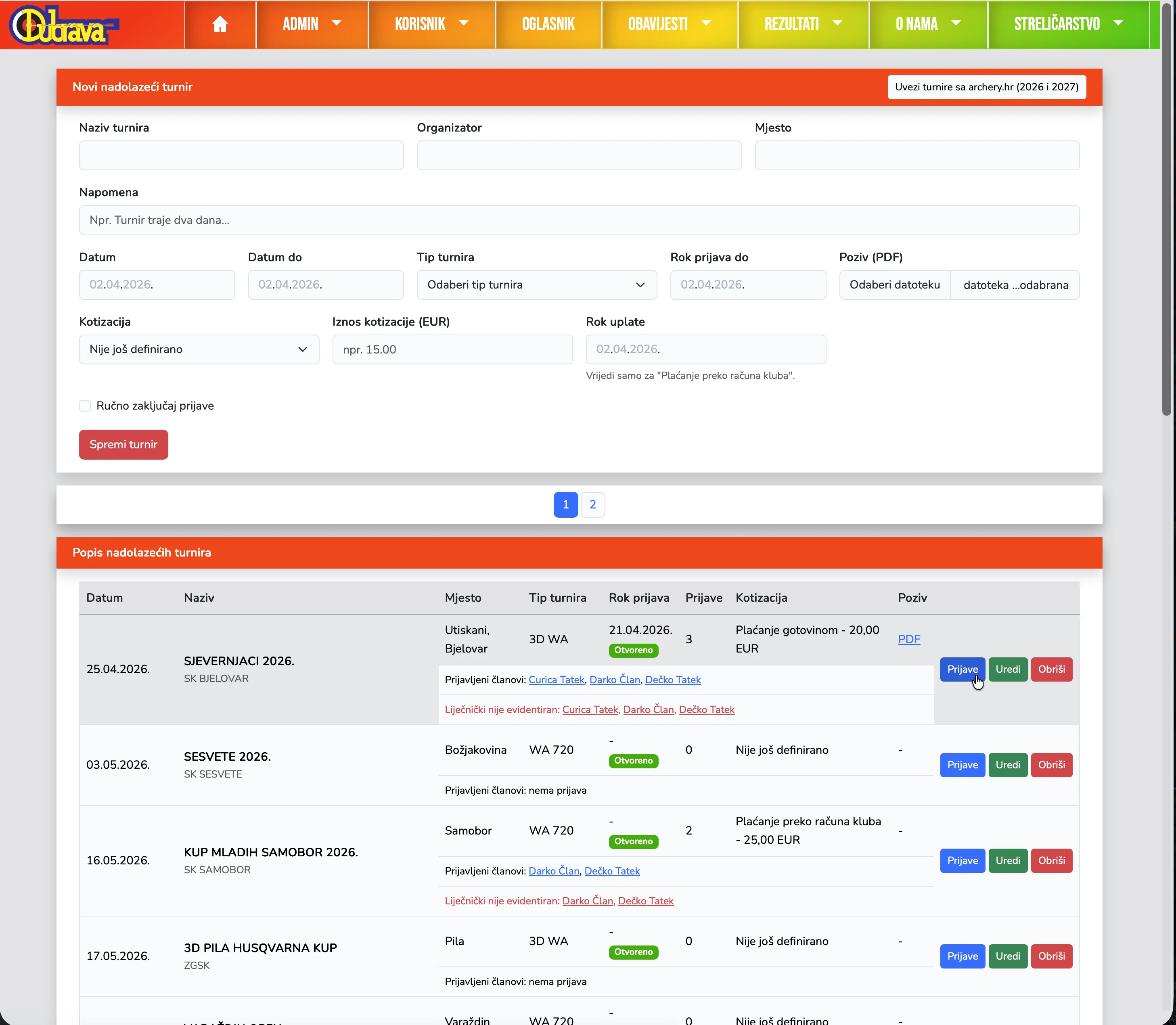 02. Nadolazeći turniri