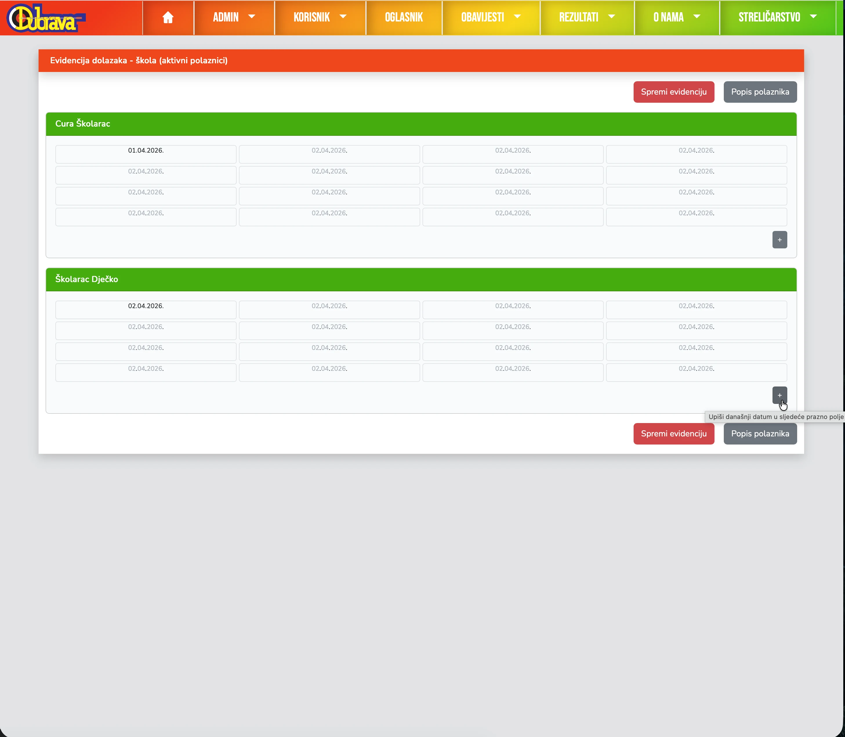 18. Evidencija dolazaka