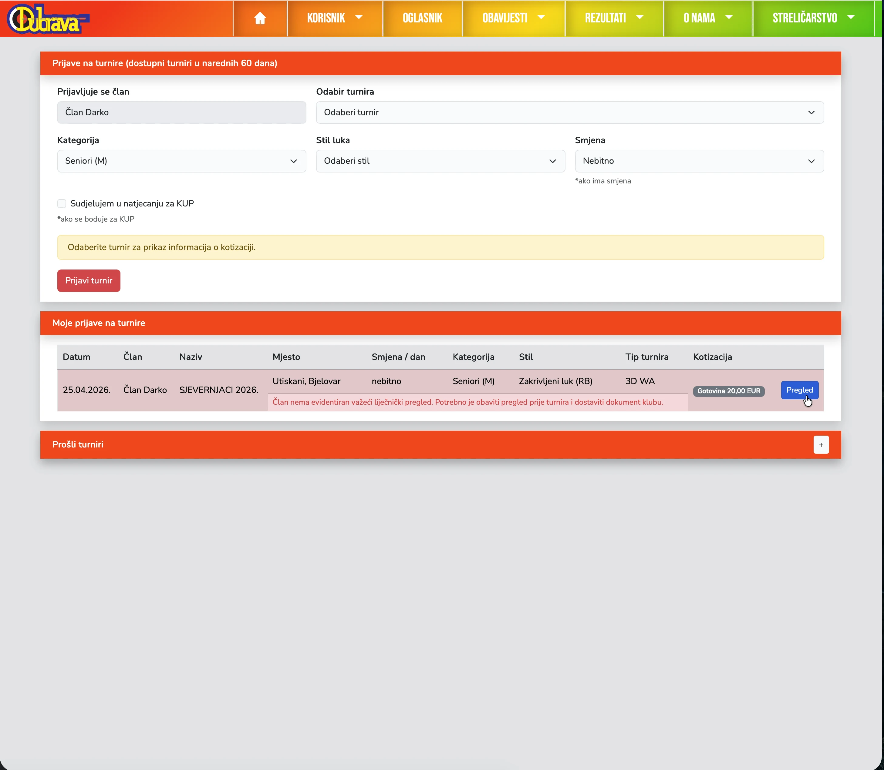 17. Popis prijava na turnire
