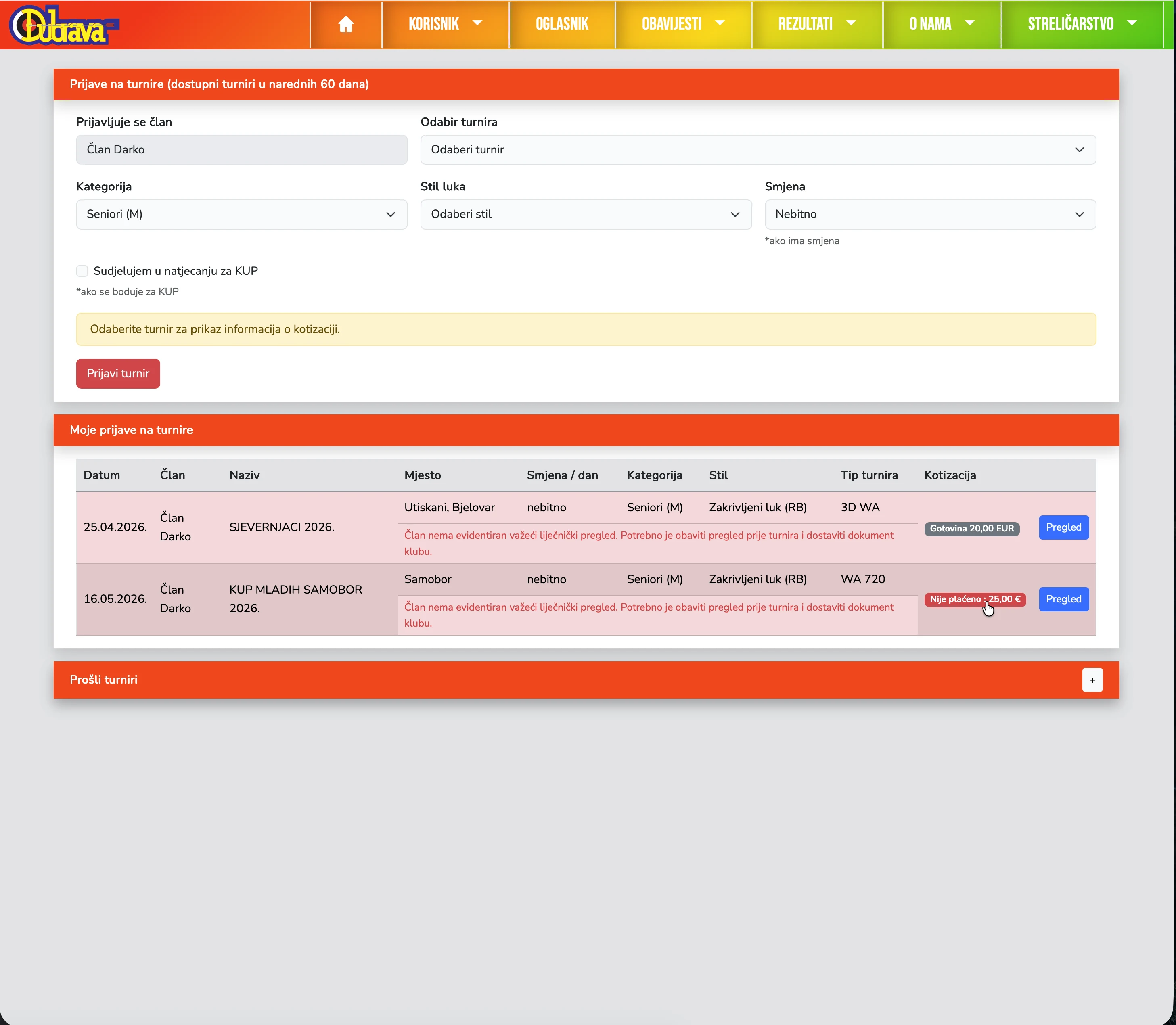 20. Popis prijava - link na plaćanje