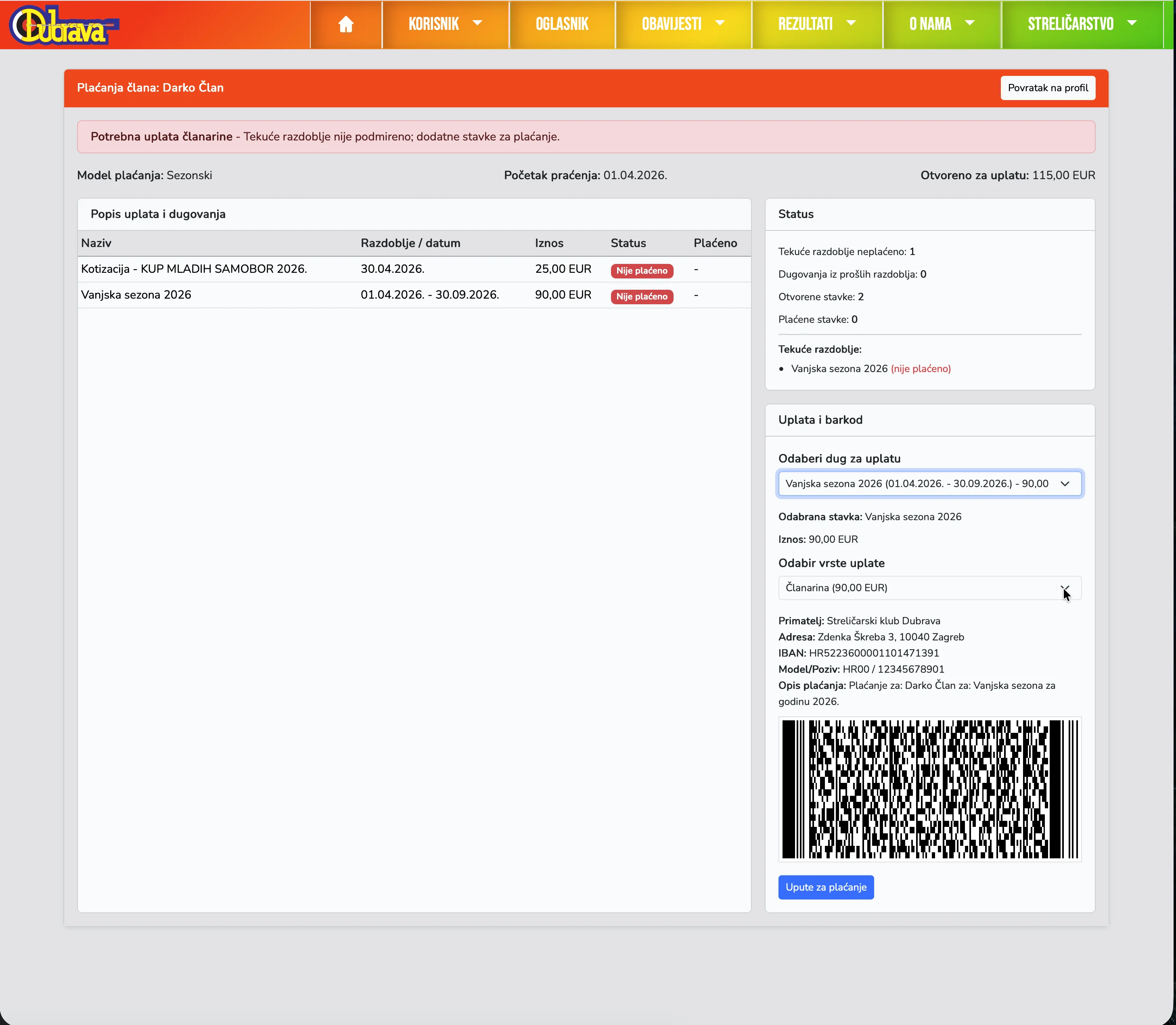 24. Pregled plaćanja - članarina